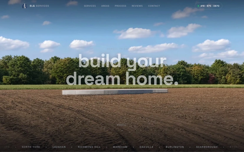 A design build firm's homepage with a cinematic hero